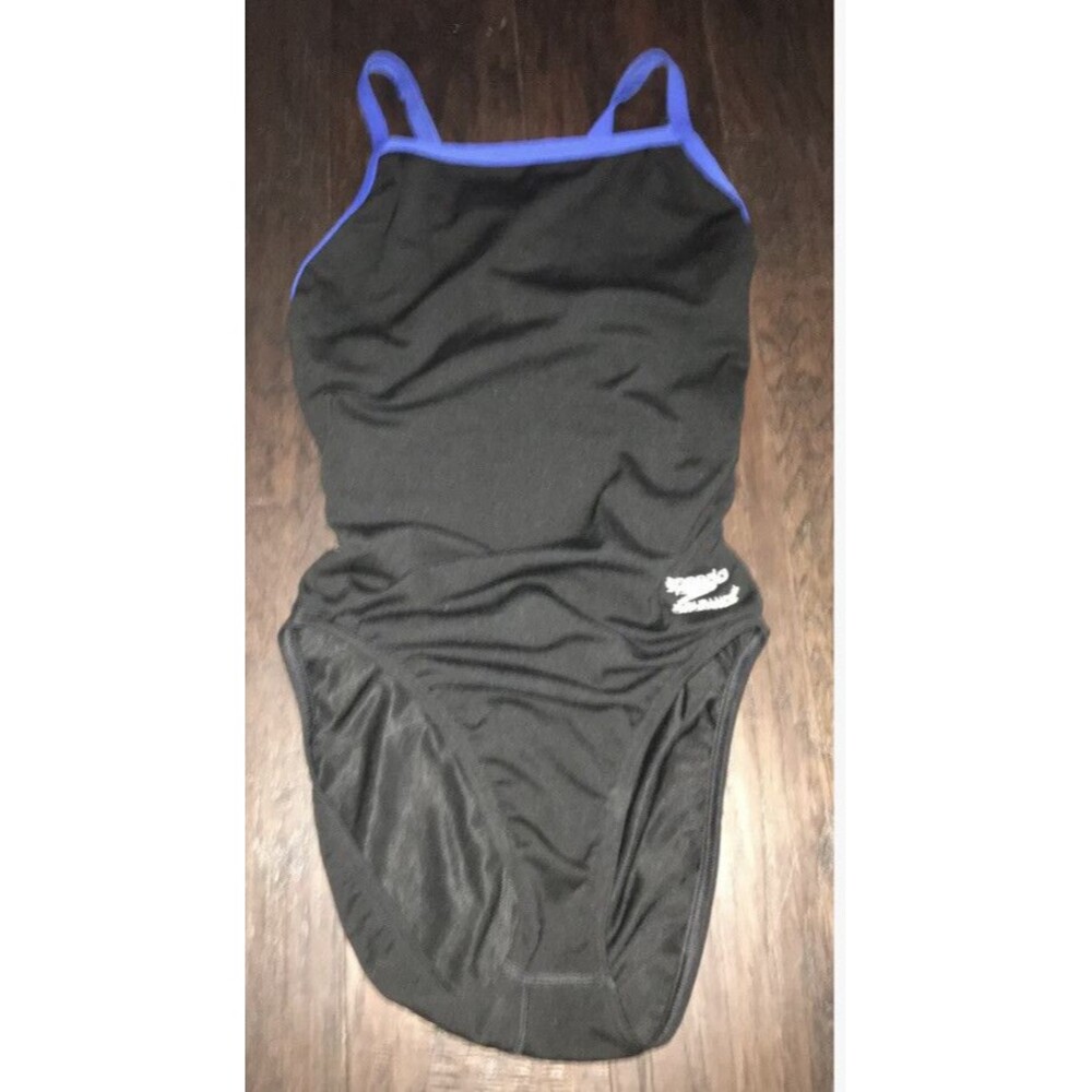 Speedo Black Blue Lined 1 Pc Swimsuit Size 28